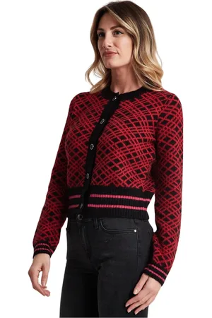 Pinko Strik, Dame, Rød, S, Uld, Jacquard Cardigan i Ansonica-stil