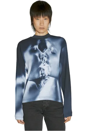 Eytys Top, Dame, Blå, XS, Polyester, Kantet Plisseret Langærmet Top