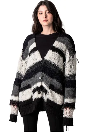 Roberto Collina Strik, Dame, Sort, XS, Uld, Cardigan Mix Filati Sort og Ecru
