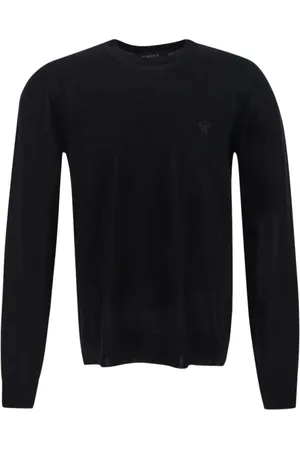VERSACE Sweathshirts & Hoodies, Herre, Sort, XL, Uld, Sort Medusa Broderet Pullover
