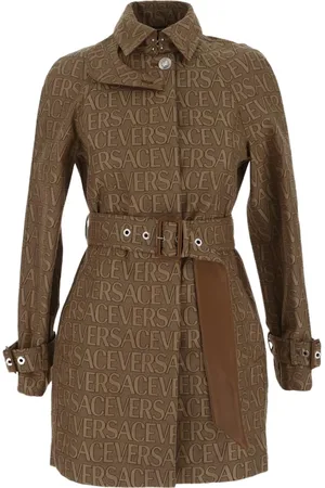 VERSACE Frakke, Dame, Brun, 2XS, Logo Canvas Trench Coat