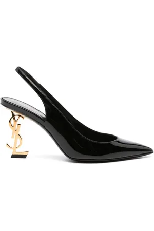 Saint Laurent Sko, Dame, Sort, 40 EU, Uld, Sorte Patent Slingback Pumps med Guld Logo