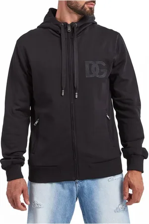 Dolce & Gabbana Sweathshirts & Hoodies, Herre, Sort, XL, Bomuld, Sort Sweatjakke med Hætte og Broderet Logo