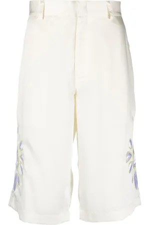 Bluemarble Shorts, Herre, Hvid, M, Satin, Hvide Broderede Satin Shorts