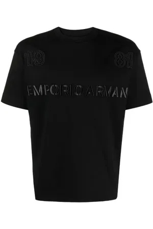 Emporio Armani Top, Herre, Sort, XS, Bomuld, Sort T-shirt med broderi