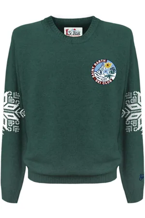 MC2 SAINT BARTH Strik, Herre, Grøn, S, Uld, Grøn Sweater med Logo Patch og Print