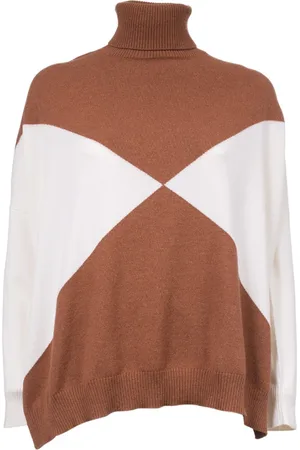 LE TRICOT PERUGIA Strik, Dame, Brun, 2XS, Uld, Geometrisk Design Højhalset Trøje