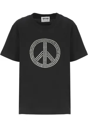Moschino Top, Dame, Sort, M, Bomuld, Sort bomuldst-shirt med Peace-logo