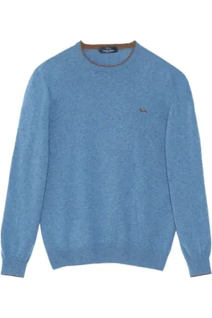 HARMONT&BLAINE Strik, Herre, Blå, M, Uld, Uld Blandet Turtleneck med Detaljer