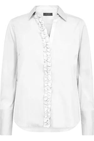 Mos Mosh Bluser & Skjorter, Dame, Hvid, S, Satin, Feminin Satin Skjorte med Flæsedetaljer