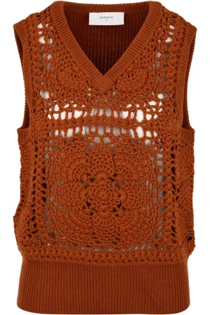 Beatrice B Strik, Dame, Brun, M, Uld, Kvinders Gilet Jakke Model 22Fa9025