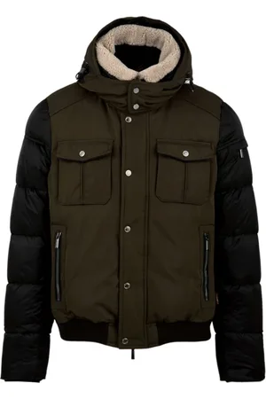 MOORER Jakke, Herre, Grøn, M, Uld, Militærstil Frakker med Aftagelig Shearling Krave