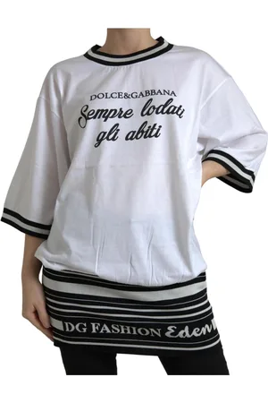 Dolce & Gabbana Top, Dame, Hvid, 3XS, Bomuld, Autentisk Crew Neck Print T-shirt
