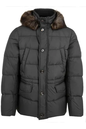 MOORER Jakke, Herre, Blå, 3XL, Uld, Blå quiltet frakke med lynlås og knaplukning
