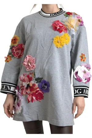 Dolce & Gabbana Sweathshirts & Hoodies, Dame, Grå, 3XS, Bomuld, Blomstret Queen Pullover Sweater