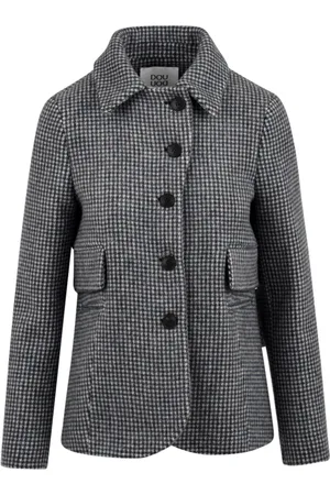 Douuod Woman Jakke, Dame, Flerfarvet, S, Uld, Houndstooth Jakke med italiensk Krave