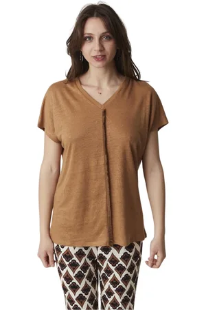 ALPHA STUDIO Top, Dame, Brun, XL, Uld, Dame V-Hals T-Shirt