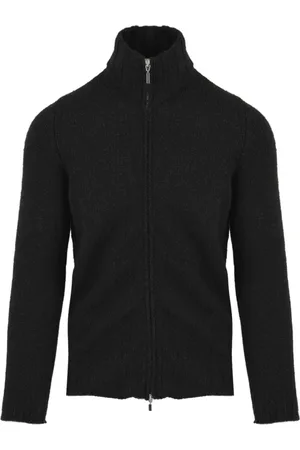 FILIPPO DE LAURENTIIS Strik, Herre, Sort, M, Uld, Fuld lynlås sweater i flaskegrøn