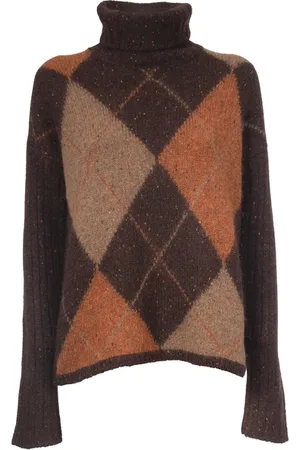 Gran Sasso Strik, Dame, Brun, S, Uld, Diamondmønster Højhalset Sweater