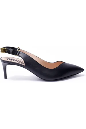 Moschino Sko, Dame, Sort, 36 EU, Læder, Metallic Letters Sling Back Hæle