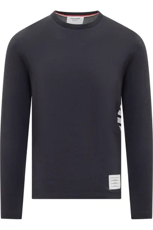 Thom Browne Strik, Herre, Blå, M, Uld, Uld LS Tee med 4-Bar Design