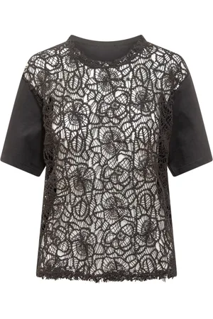 SEMICOUTURE Top, Dame, Sort, L, Uld, Blomstret broderet crew neck t-shirt