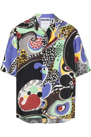 Moschino Skjorte, Herre, Sort, XL, Uld, Grafisk Printet Cubansk Skjorte