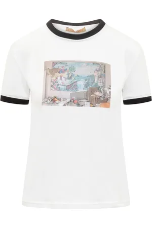 CORMIO Top, Dame, Hvid, M, Uld, Trykt Crew Neck T-shirt