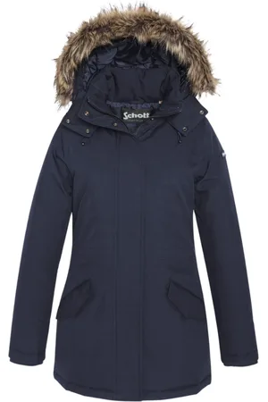 Schott NYC Jakke, Dame, Blå, XS, Uld, Aftagelig Pels Hætte Parka - Schott