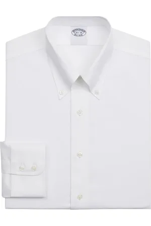 Brooks Brothers Skjorte, Herre, Hvid, 4XL, Bomuld, Hvid Slim Fit Non-Iron Stretch Supima Bomuld Twill Skjorte med Button Down Krave