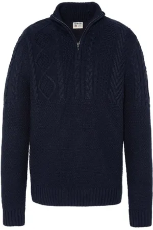 Schott NYC Strik, Herre, Blå, S, Uld, Twistet Strikket Zip-Up Trøje