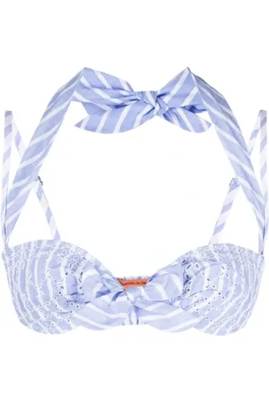 ERMANNO SCERVINO Badetøj, Dame, Blå, S, Bomuld, Blå/Hvid Stribet Broderie Anglaise Bikini Top