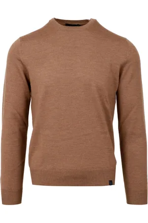 FAY Strik, Herre, Brun, 2XL, Uld, Beige Uld Crew-neck Sweater