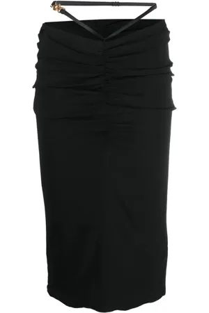 VERSACE Nederdel, Dame, Sort, S, Uld, Sort Georgette Midi Nederdel med Medusa Hardware