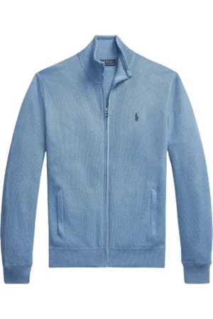 Ralph Lauren Sweathshirts & Hoodies, Herre, Blå, L, Bomuld, Langærmet Jakke med Lynlås