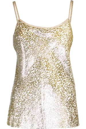 Jucca Top, Dame, Gul, L, Silkeblandet lurex top med dekorationer