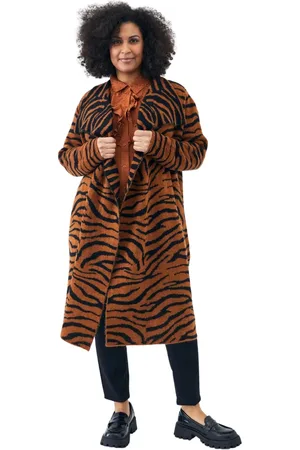 ADIA Strik, Dame, Brun, L, Uld, Tigerstribet Lang Cardigan