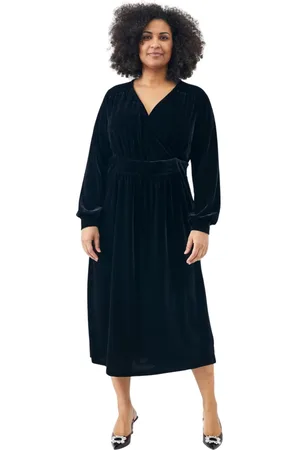 ADIA Kjole, Dame, Sort, XS, Uld, Elegant Sort Kjole med V-Hals og Ombrydningseffekt