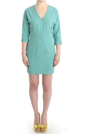 Costume National Kjole, Dame, Grøn, S, Polyester, Grøn kjole med V-hals og 3/4-ærmer