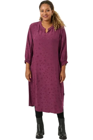 Pont Neuf Kjole, Dame, Lilla, 2XL, Uld, Auline Plum Kjole - Leopardprint, V-hals, 3/4-ærmer