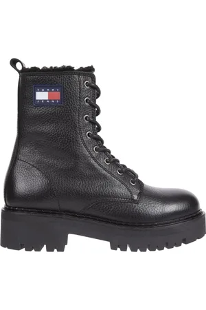 Tommy Hilfiger Sko, Dame, Sort, 36 EU, Læder, Sorte Urban Tumbled Ankelstøvler