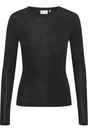 Gestuz Top, Dame, Sort, 2XS, Uld, Ninia GZ LS Uld Rundhals Noos Sort