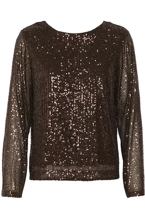Part Two Bluser & Skjorter, Dame, Brun, 3XL, Uld, Metallic Brun Paillettop