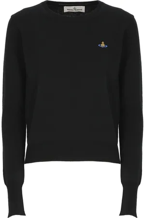 Vivienne Westwood Strik, Dame, Sort, S, Bomuld, Sort Bomuld Cashmere Sweater med Broderet Logo