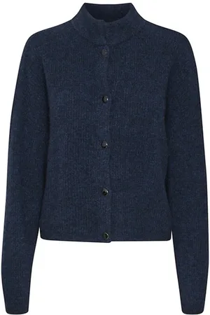 Gestuz Strik, Dame, Blå, L, Uld, Blød Strik Cardigan med Knapper