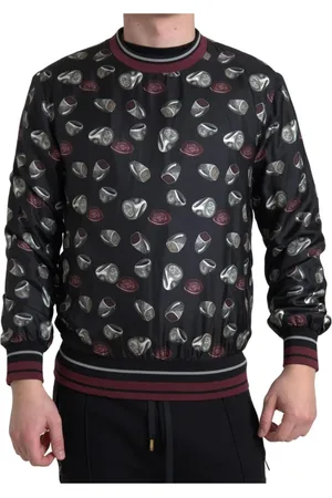 Dolce & Gabbana Sweathshirts & Hoodies, Herre, Sort, L, Uld, Silke Crewneck Sweater med Ring Print