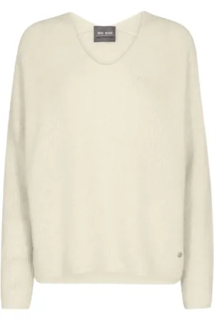 Mos Mosh Strik, Dame, Hvid, XS, Uld, Bestseller Thora V-Neck Striktrøje