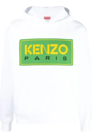 Kenzo Sweathshirts & Hoodies, Herre, Hvid, L, Uld, Broderet Logo Hættetrøje