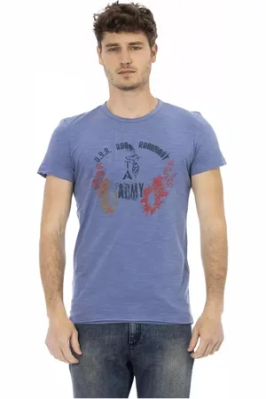 Trussardi Top, Herre, Blå, L, Bomuld, Blå Bomuld T-Shirt med Frontprint
