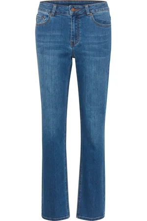 Kaffe Jeans, Dame, Blå, L, Bomuld, Smart Straight Leg Jeans med Mid-Rise Talje og Klassiske Lommer
